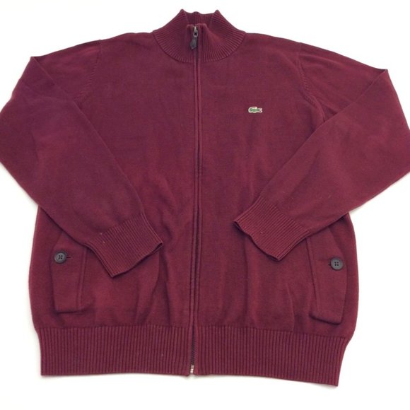 Mens Lacoste Maroon Zip Up Sweater Size 4 - Picture 1 of 6